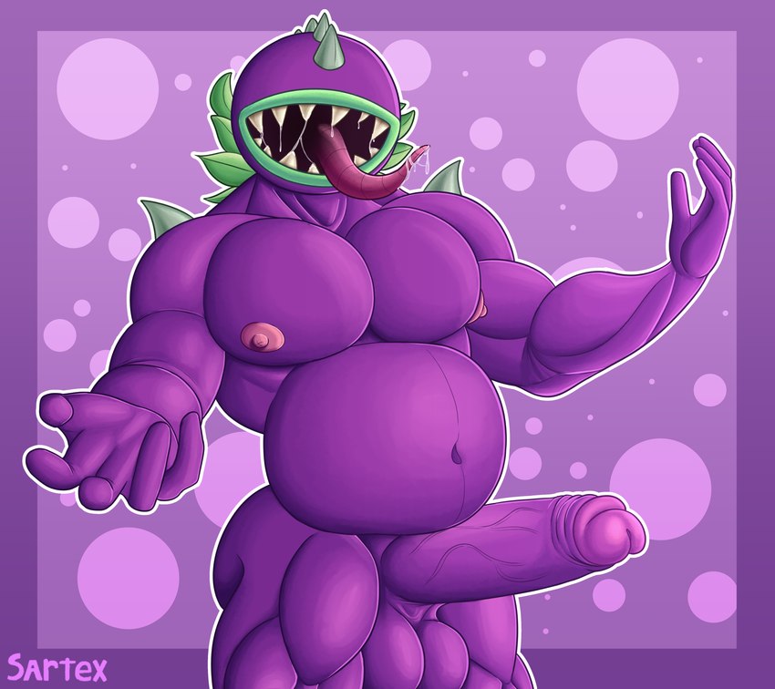 anthro balls belly big_balls big_penis bodily_fluids eyeless genitals glans huge_balls huge_penis leaf lips male muscular muscular_anthro muscular_arms muscular_legs muscular_male navel nipples not_furry nude nude_anthro nude_male open_mouth pecs penis plant purple_body saliva sharp_teeth simple_background solo spikes spikes_(anatomy) teeth tongue tongue_out vein veiny_penis sartex electronic_arts plants_vs._zombies popcap_games chomper_(pvz) elemental_creature elemental_humanoid flora_fauna humanoid plant_humanoid 2024 absurd_res digital_drawing_(artwork) digital_media_(artwork) hi_res signature