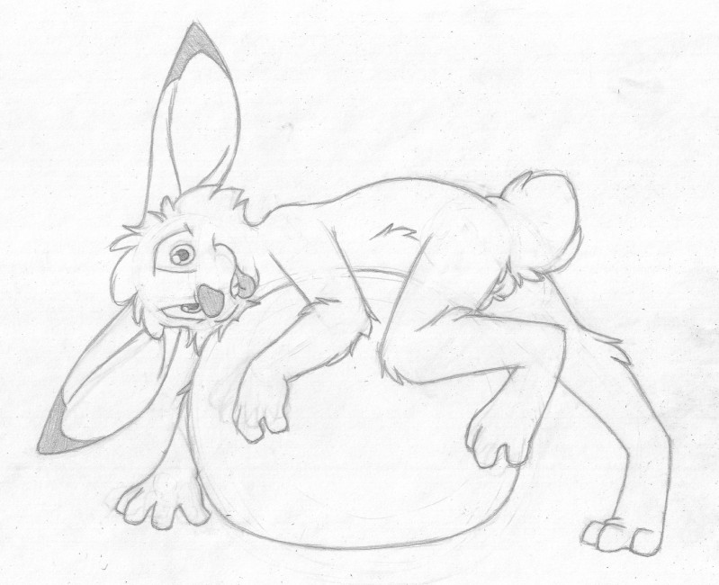 animal_genitalia anthro ball balls barefoot barely_visible_genitalia barely_visible_penis biped buckteeth digitigrade feet fully_sheathed genitals looking_at_viewer lying male nude on_front one_leg_up penis raised_leg sheath smile solo space_hopper teasing teeth tongue tongue_out young young_anthro young_male mizzyam jake_cottontail lagomorph leporid mammal rabbit graphite_(artwork) greyscale hi_res monochrome traditional_media_(artwork)