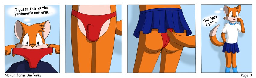 anthro bottomwear butt clothed clothing crossdressing erection femboy genitals male miniskirt panties penis school school_uniform skirt solo sport underwear uniform university lucyhaupdarsteller nonuniform_uniform snow_days henry_edwards canid canine fox mammal absurd_res hi_res