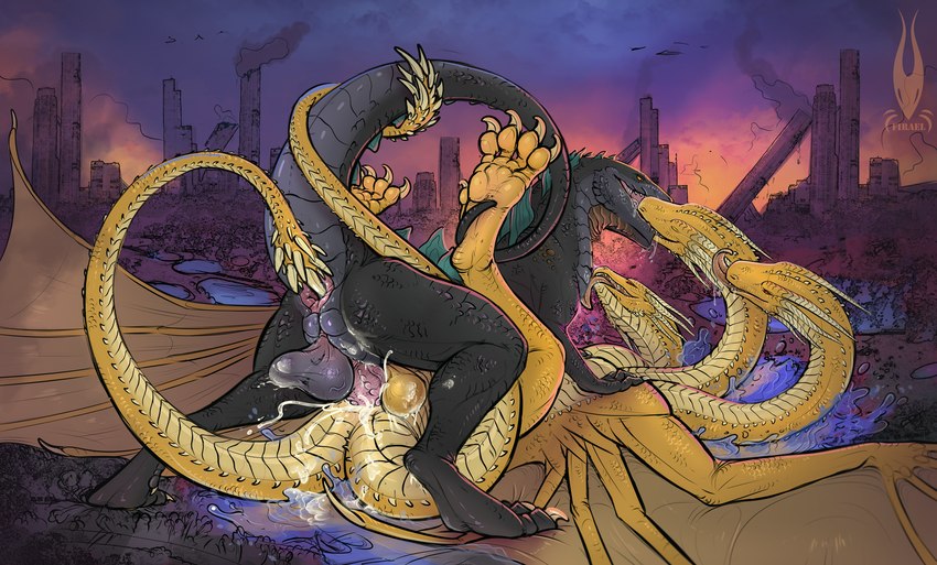 king ghidorah and zilla (european mythology and etc) created by firael