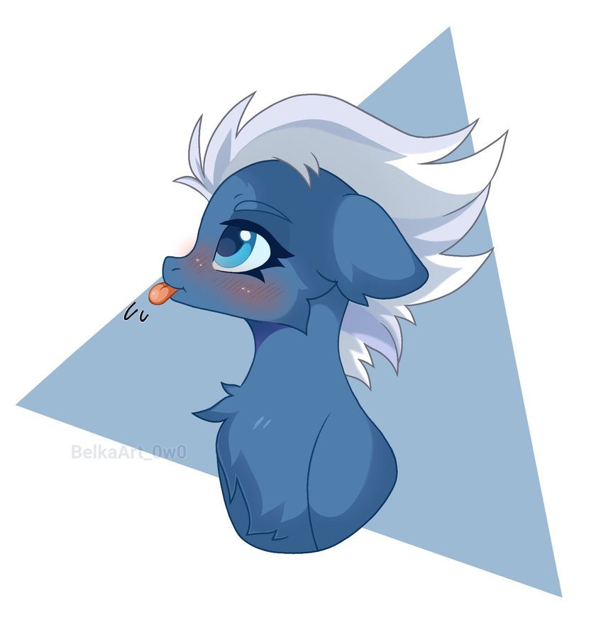 blue_body blue_eyes blue_fur blush chest_tuft eyelashes female feral fur hair pivoted_ears profile side_view solo tongue tongue_out triangle_(shape) tuft white_hair belkaart0w0 friendship_is_magic hasbro my_little_pony night_glider_(mlp) equid equine horse mammal pony 2022 artist_name digital_drawing_(artwork) digital_media_(artwork) hi_res