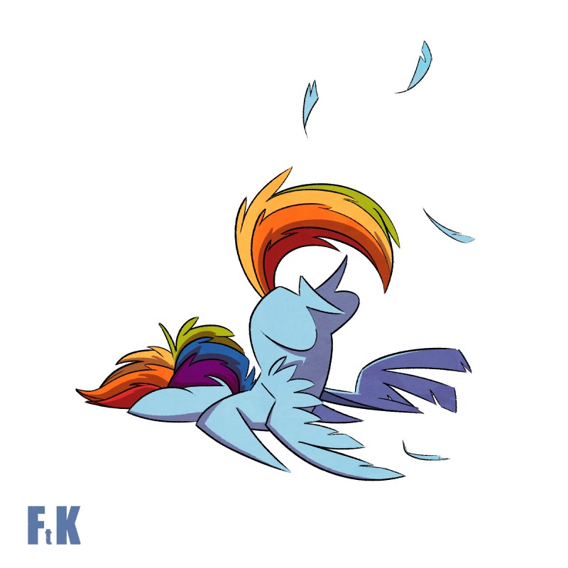 blue_body blue_feathers crash_landing faceplant feathered_wings feathers female feral hair multicolored_hair rainbow_hair simple_background solo white_background wings fluttershythekind friendship_is_magic hasbro my_little_pony mythology rainbow_dash_(mlp) equid equine mammal mythological_creature mythological_equine pegasus 1:1 2016 hi_res