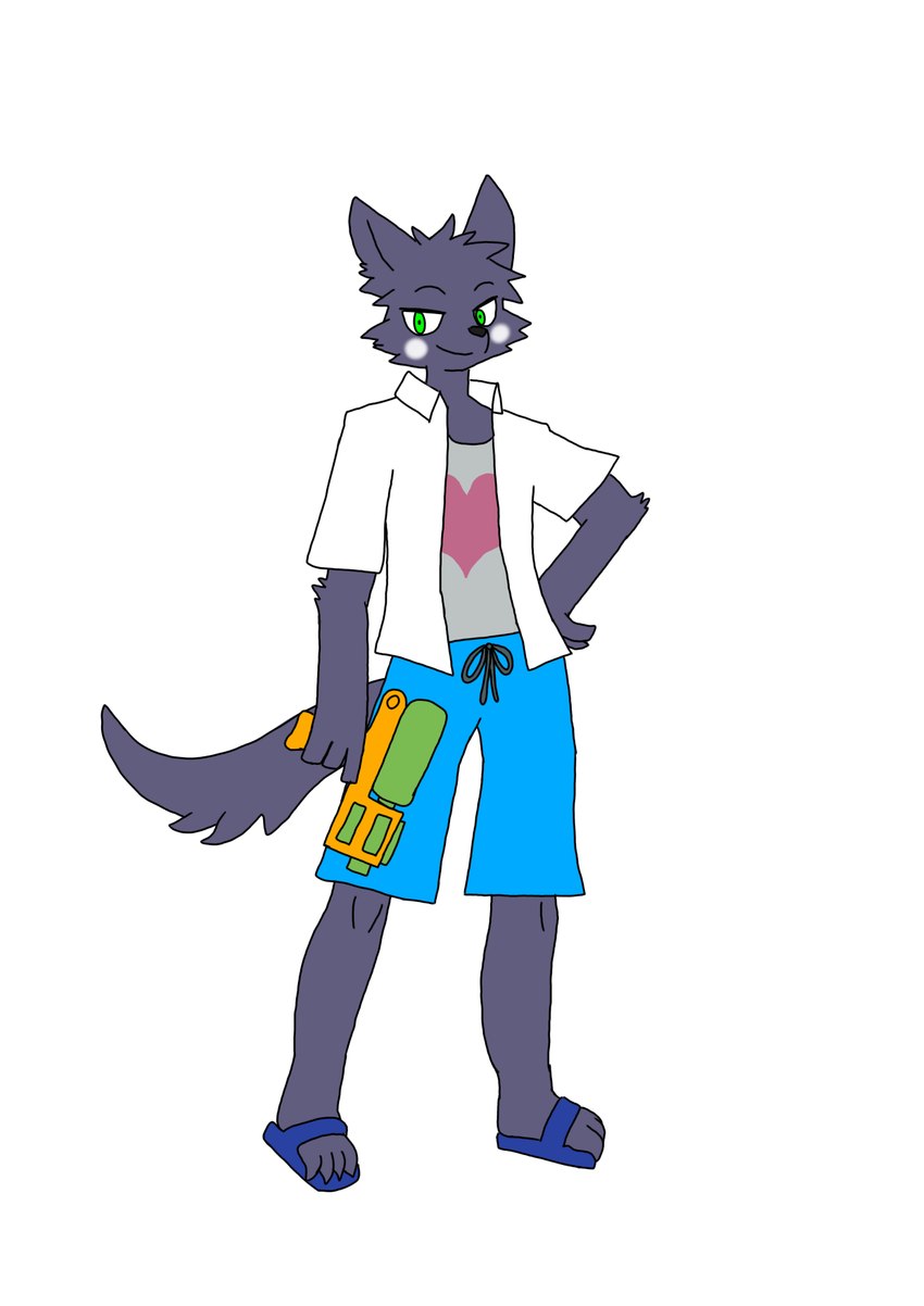 anthro clothed clothing fur grey_body grey_fur kemono male solo toy toy_gun water_gun gholoxy34 songkran nifram_logan canid canine canis mammal wolf hi_res