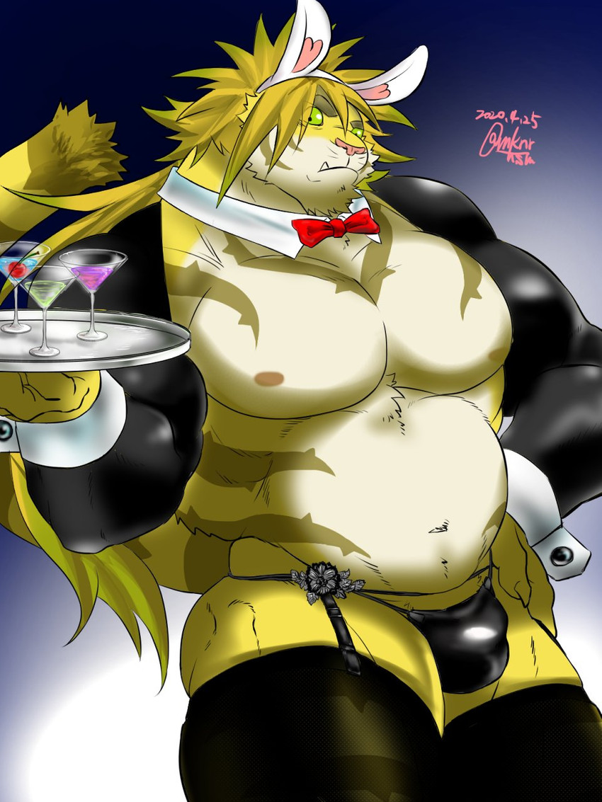 alcohol anthro beverage clothed clothing cocktail costume fake_ears fake_rabbit_ears male martini musclegut muscular muscular_anthro muscular_male nipples pecs reverse_bunny_costume serving_tray skimpy solo thong underwear mknrhsm lifewonders tokyo_afterschool_summoners macan_(tas) felid mammal pantherine tiger 3:4 hi_res