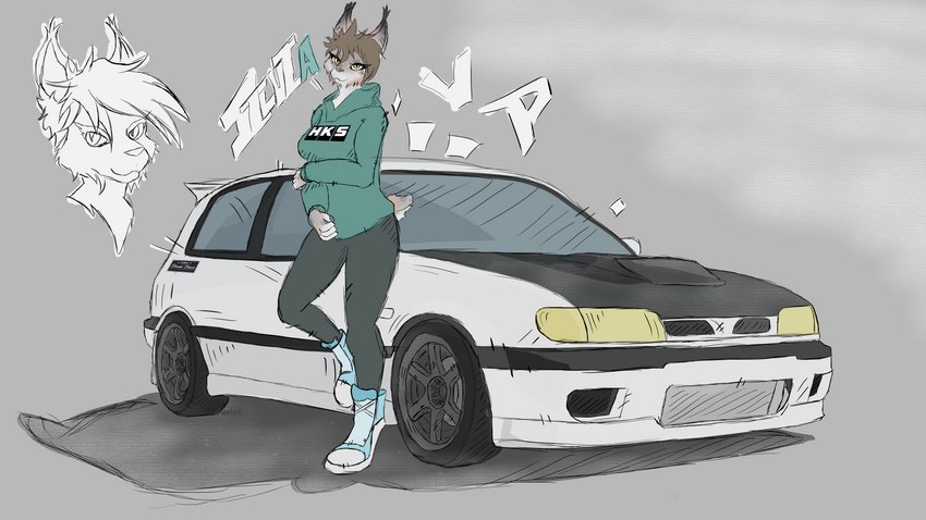 anthro car claws clothing compact_car female finger_claws fingers fur hoodie multicolored_body multicolored_fur nissan_pulsar silvia_splitroad solo topwear vehicle montail initial_d nissan 16:9 absurd_res comic hi_res widescreen