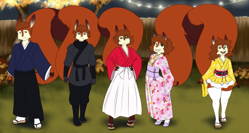 anthro asian_clothing brown_body brown_fur brown_hair clothing east_asian_clothing female footwear fur gender_transformation hair japanese_clothing kimono male mtf_transformation sandals shoes solo transformation halcy0n jero mammal rodent sciurid tree_squirrel hi_res