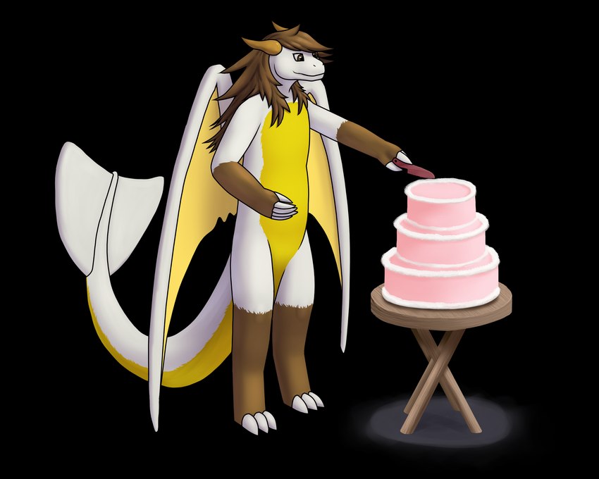 2_horns anthro brown_body brown_eyes brown_fur brown_hair cake claws dessert digitigrade female fin food fur furniture hair horn membrane_(anatomy) membranous_wings simple_background table tail tail_fin white_body white_fur wings yellow_body yellow_fur white-dragon mythology dragon furred_dragon furred_scalie mythological_creature mythological_scalie scalie 2024 5:4 alpha_channel full-length_portrait hi_res portrait shaded soft_shading