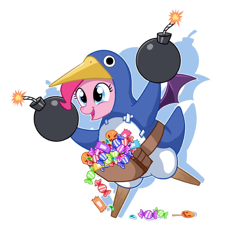 anthro blue_eyes bomb candy clothing costume dessert explosives female food fur furry_wearing_fursuit fursuit fuse hair membrane_(anatomy) membranous_wings penguin_costume pink_body pink_fur pink_hair shadow simple_background smile solo white_background wings madmax disgaea friendship_is_magic hasbro my_little_pony nippon_ichi_software pinkie_pie_(mlp) earth_pony equid equine horse mammal pony prinny 1:1 hi_res