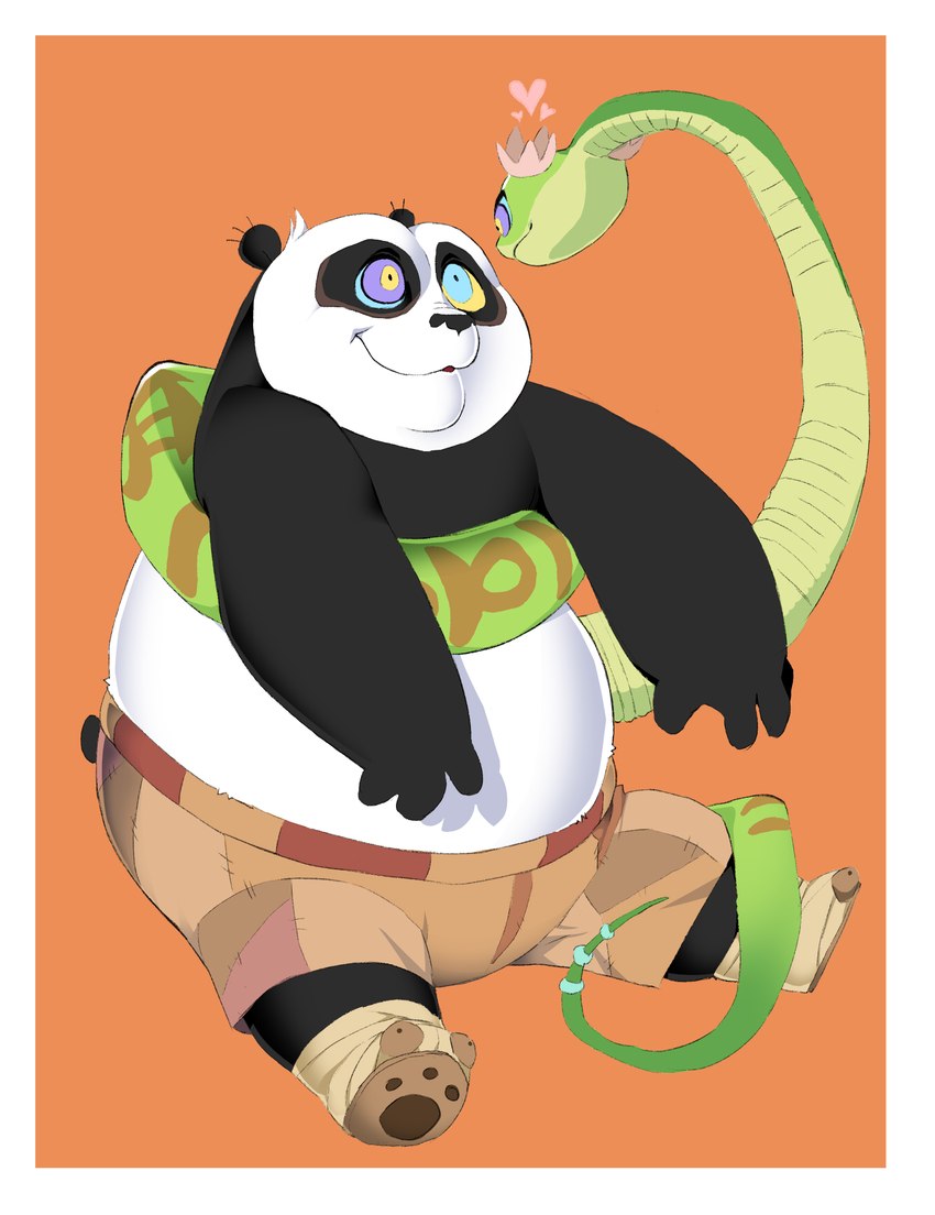 anthro border duo female hypnosis hypnotic_eyes male male/female mind_control mindcontrol overweight overweight_male smile spiral_eyes white_border hypnokoo dreamworks kung_fu_panda master_po_ping master_viper bear giant_panda mammal reptile scalie snake absurd_res hi_res