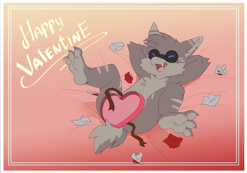 ambiguous_gender anthro box_of_chocolates candy chocolate claws dessert eyewear fangs feet food goggles hands_behind_head holidays legs_up looking_at_viewer lying nude on_back presenting smile soles solo spread_legs spreading tail teeth toe_claws valentine's_day_card crimsonrabbit grey_havens spiral_knights valentine's_day gremlin_(spiral_knights)