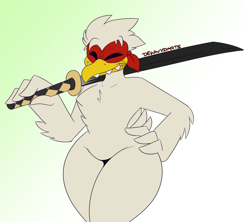 anthro beak feathers female gradient_background hair hand_on_hip holding_katana holding_melee_weapon holding_object holding_sword holding_weapon katana melee_weapon sharp_teeth simple_background solo sword teeth thick_thighs weapon white_body white_feathers white_hair wide_hips dewwydarts nuclear_throne chicken_(nuclear_throne) avian bird chicken galliform gallus_(genus) phasianid 2020