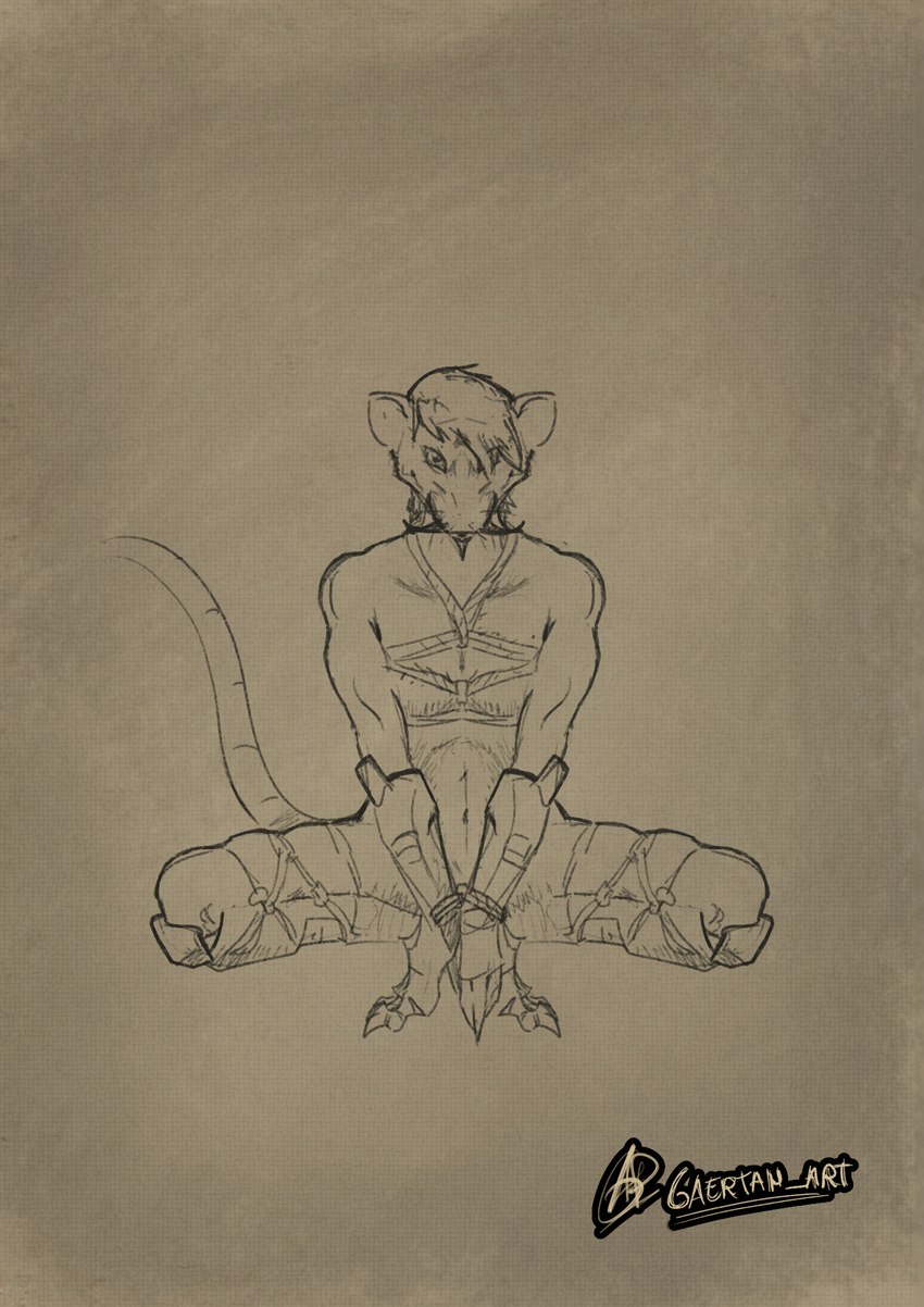 bdsm bondage bound kneeling knot male restraints rope rope_bondage rope_harness submissive gaertan mammal murid murine rat rodent digital_drawing_(artwork) digital_media_(artwork) hi_res krita_(artwork)