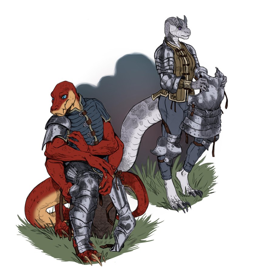 4_arms anthro armor clothing duo fantasy female horn male male/female multi_arm multi_limb undressing intricatevision ostarn crius quija reptile scalie snake absurd_res artist_collaboration hi_res