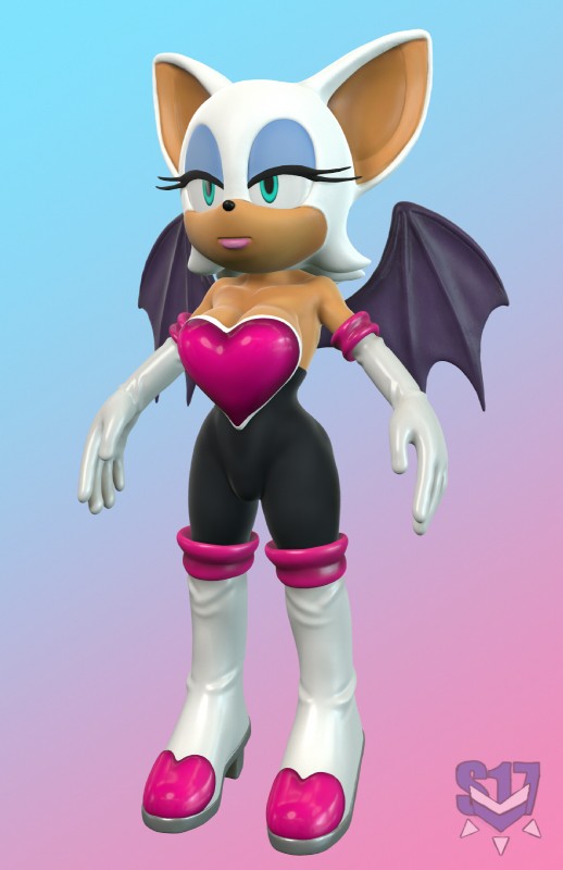 anthro blue_eyes breasts cleavage clothed clothing female fur gradient_background makeup simple_background solo tan_body tan_skin white_body white_fur wings chromakoros sega sonic_the_hedgehog_(series) rouge_the_bat bat mammal 2019 3d_(artwork) digital_media_(artwork) hi_res