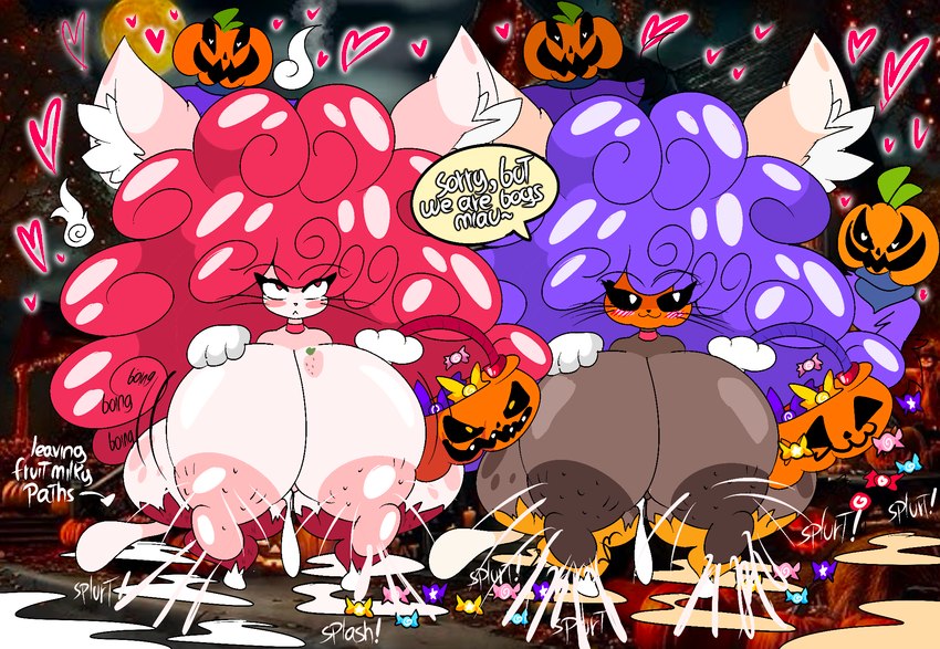 angry anthro big_breasts big_butt bodily_fluids breast_milking breasts brown_body brown_fur butt candy curled_hair dark_nipples dessert duo female flavored_milk food freckled_butt freckles fruit fur hair halloween_decoration halloween_party holidays huge_breasts huge_butt huge_hips huge_thighs hyper hyper_breasts hyper_butt hyper_thighs jack-o'-lantern lactating long_hair looking_at_another looking_pleasured milk montgomery_glands morbidly_obese nipple_fetish nipple_warts nipples obese orange_body orange_fur overweight paws pink_nipples plant projectile_lactation pumpkin pumpkin_breasts pumpkin_milk red_body red_eyes red_fur red_hair splash splurt strawberry strawberry_milk thick_thighs warts white_body white_fur wide_hipped_anthro wide_hips rogywantscoffee halloween kid_isabey_(rogywantscoffee) pumpkato_(rogywantscoffee) domestic_cat elemental_creature felid feline felis flora_fauna mammal hi_res male_(lore)