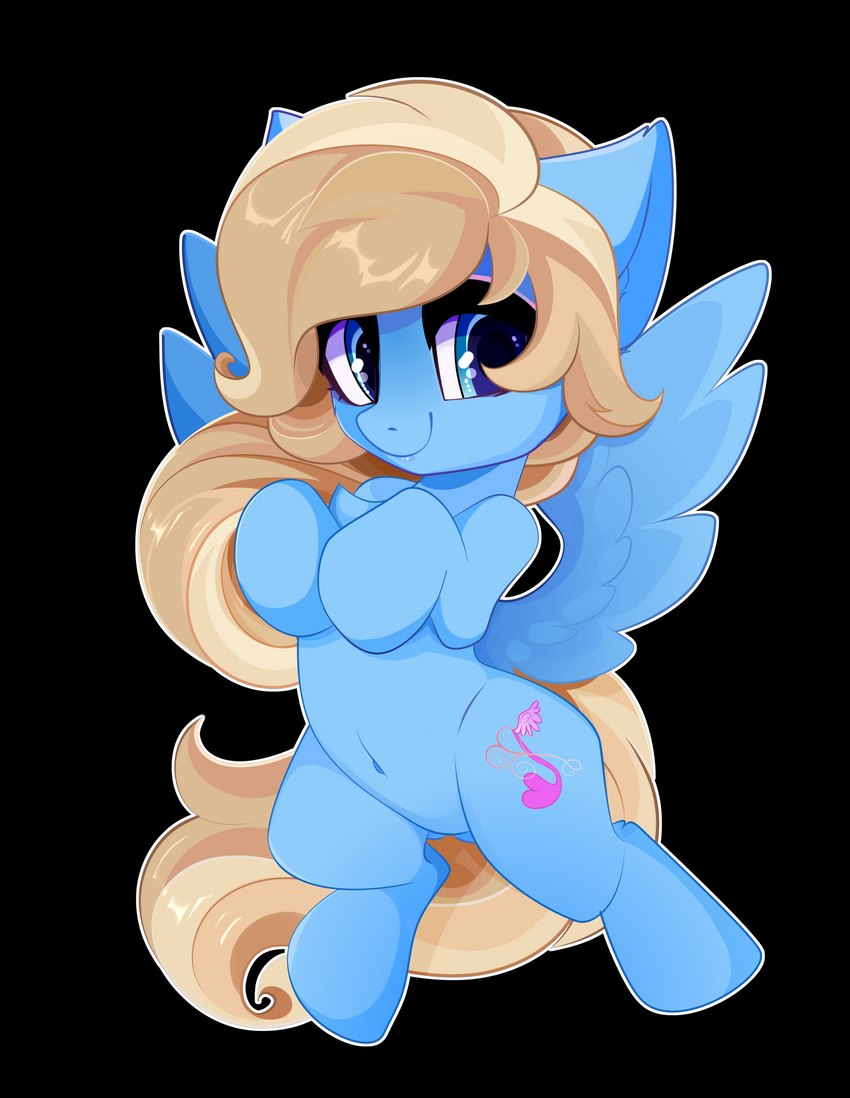 blonde_hair blue_body blue_eyes blue_feathers cutie_mark feathered_wings feathers female feral hair hooves navel quadruped smile solo wings xsatanielx hasbro my_little_pony mythology fan_character lusty_symphony equid equine horse mammal mythological_creature mythological_equine pegasus pony 2021 absurd_res alpha_channel hi_res