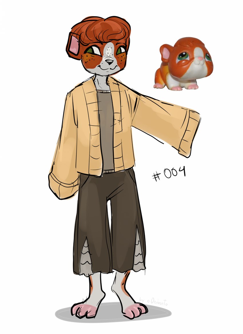 ambiguous_gender anthro anthrofied bottomwear clothed clothing feet freckles fully_clothed green_eyes head_tuft hindpaw multiple_forms pants paws real shirt smile solo sweater topwear toy tuft ordoset hasbro littlest_pet_shop lps_4 cricetid hamster mammal rodent hi_res reference_image