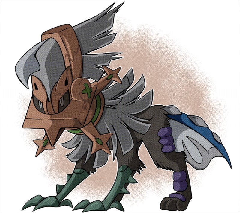 ambiguous_gender armor brown_body brown_fur feral fin fur green_body grey_body grey_fur grey_hair hair head_crest headgear helmet long_hair nude purple_body simple_background solo white_background portugueselynx nintendo pokemon chimera generation_7_pokemon legendary_pokemon pokemon_(species) type_null 2016