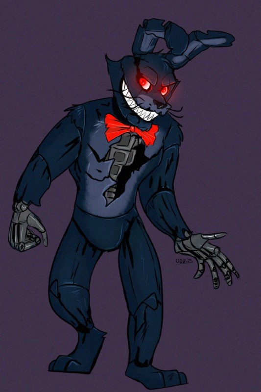 bow_(feature) bow_tie exposed_endoskeleton glowing glowing_eyes machine red_eyes sharp_teeth solo teeth odu five_nights_at_freddy's five_nights_at_freddy's_4 scottgames nightmare_bonnie_(fnaf) animatronic lagomorph leporid mammal rabbit robot hi_res