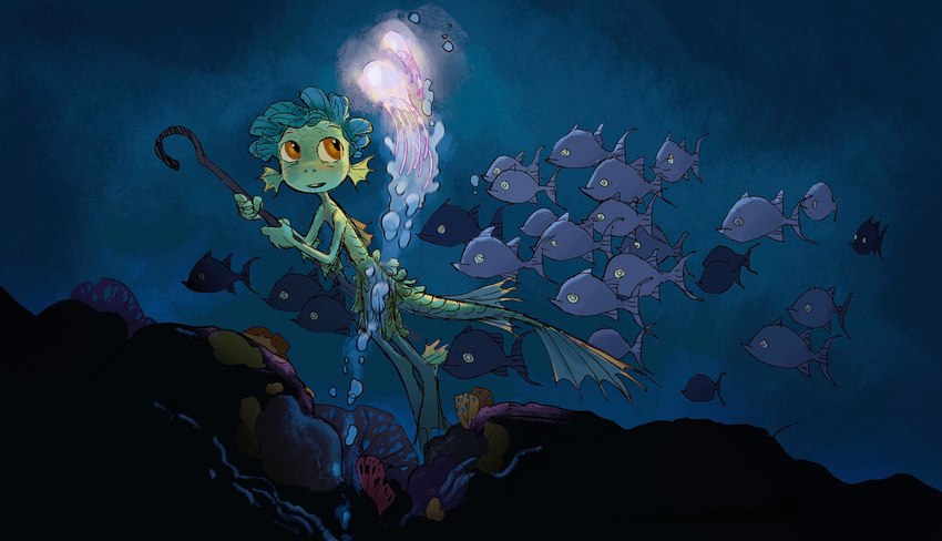 bubble crook dark ear_fins fin green_body green_scales male scales sea solo water young firstnamedani disney luca_(pixar) pixar luca_paguro cnidarian humanoid jellyfish marine medusozoan sea_monster hi_res official_art