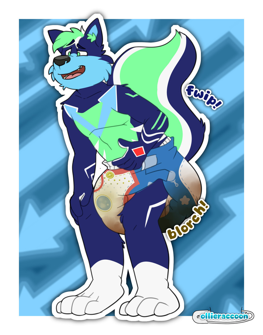 anthro bodily_fluids diaper feces genital_fluids male soiled_diaper soiling solo unclean_diaper urine used_diaper wet wet_diaper wetting wetting_diaper possumkiddo canid canine canis mammal wolf absurd_res hi_res