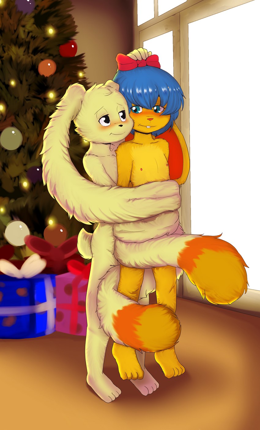 anthro blush bound box christmas_tree container duo eye_contact gift_box holidays long_ears looking_at_another male male/male naturally_censored plant ribbons tree young young_anthro young_on_young launny christmas jeffybunny manic_(manickyrabbit) lagomorph leporid mammal rabbit 2015 absurd_res hi_res