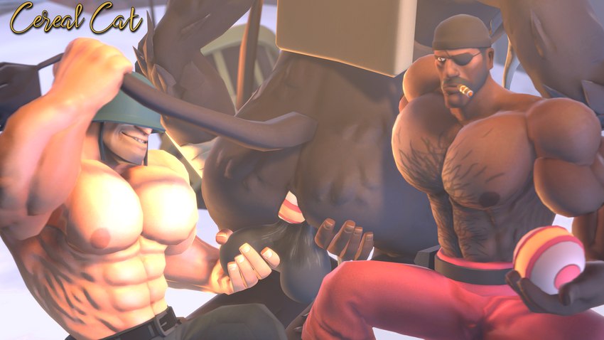 abs anal anal_penetration anthro backpack backpack_only ball ball_grab balls biceps big_muscles black_body black_fur brown_body brown_skin cigar clothed clothing dark_body dark_skin eye_patch eyewear fur genitals group hand_on_butt holding_ball holding_object holding_tail holidays male male/male muscular muscular_anthro muscular_human muscular_male nipples nude nude_anthro nude_male pecs penetration shirtless smile tail tail_grab tan_body tan_skin topless topless_human topless_male trio weegeen8or1337 christmas team_fortress_2 valve demoman_(team_fortress_2) krampus krampus_(team_fortress_2) soldier_(team_fortress_2) bovid caprine caprine_demon demon goat_demon human mammal 16:9 3d_(artwork) 4k absurd_res digital_media_(artwork) hi_res lol_comments source_filmmaker_(artwork) widescreen