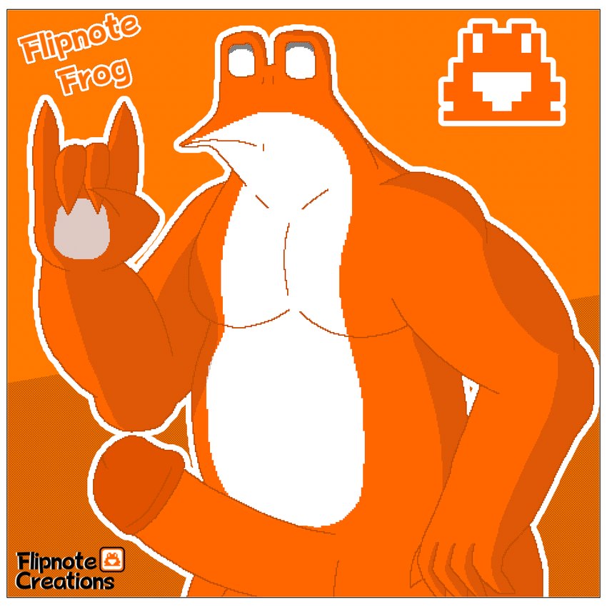 anthro border genitals male muscular orange_body orange_skin penis slightly_chubby solo thick_penis white_border flipnotecreation flipnote_hatena nintendo nintendo_ds_family nintendo_dsi flipnote_frog amphibian frog 1:1 digital_media_(artwork) flipnote_studio_(artwork)