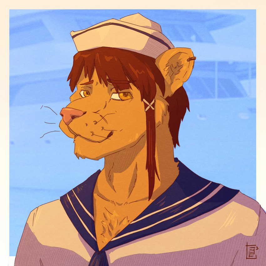 anthro clothing male piercing sailor sailor_hat sailor_uniform solo suit to(matto)3 felid feline mammal 1:1