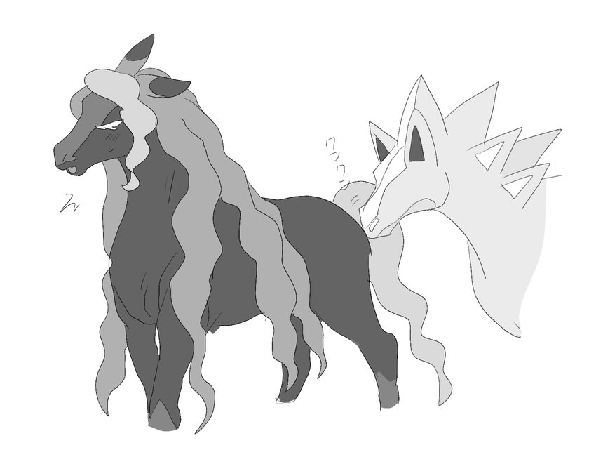 ambiguous_gender blush butt_sniffing duo feral feral_on_feral sniffing sugata1616 nintendo pokemon generation_8_pokemon glastrier legendary_pokemon pokemon_(species) spectrier hi_res monochrome