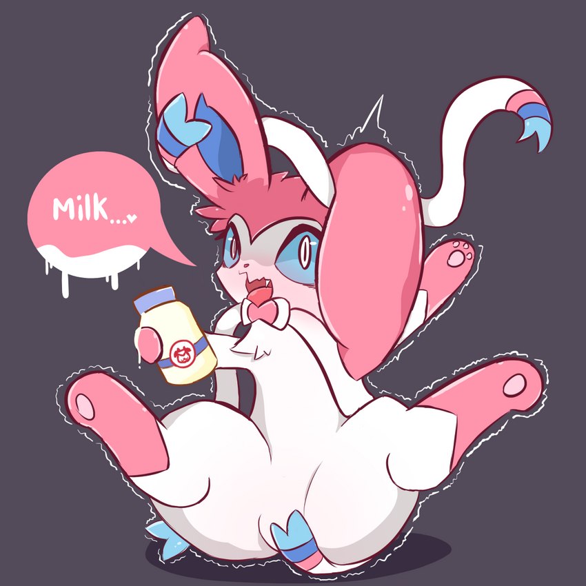 female feral heart_after_text holding_object looking_at_viewer milk moomoo_milk ribbons shaking solo tongue trembling ram_g_thunder nintendo pokemon eeveelution generation_6_pokemon pokemon_(species) sylveon 1:1 hi_res