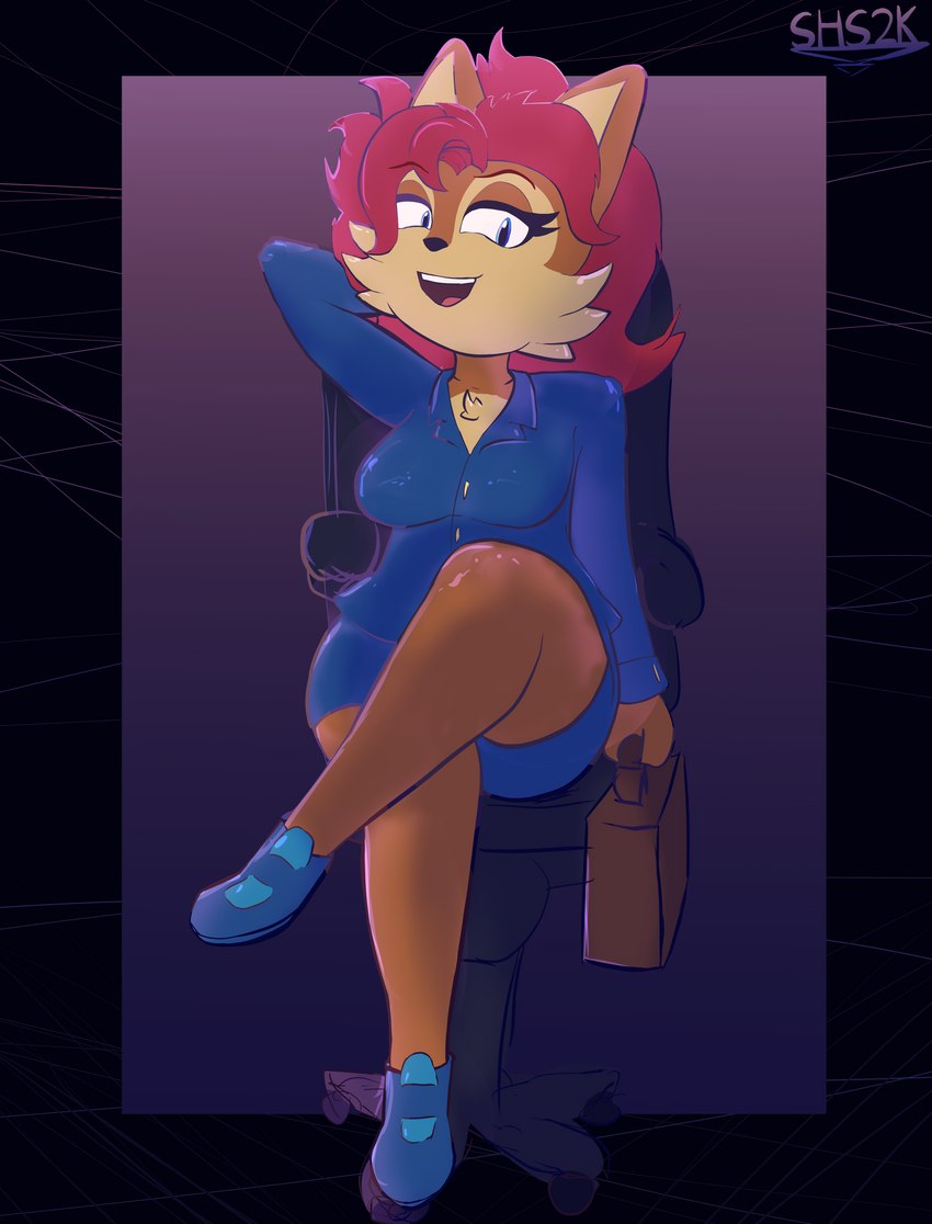 anthro blue_clothing blue_eyes briefcase brown_body brown_fur chair clothed clothing female fur furniture hair lawyer legwear looking_at_viewer on_chair pose princess red_hair royalty seductive sitting sitting_on_chair smile smiling_at_viewer solo tan_body tan_fur thick_thighs thigh_highs conditional_dnp superhypersonic2000_(artist) archie_comics sega sonic_the_hedgehog_(archie) sonic_the_hedgehog_(comics) sonic_the_hedgehog_(series) sally_acorn chipmunk ground_squirrel mammal rodent sciurid absurd_res digital_drawing_(artwork) digital_media_(artwork) hi_res pinup