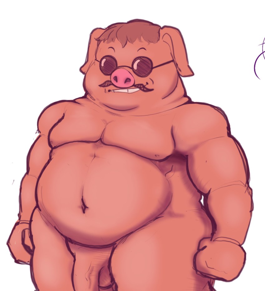 anthro balls belly big_butt butt genitals male muscular penis slightly_chubby smile smirk solo lavir marco_pagot domestic_pig mammal suid suine sus_(pig) hi_res sketch