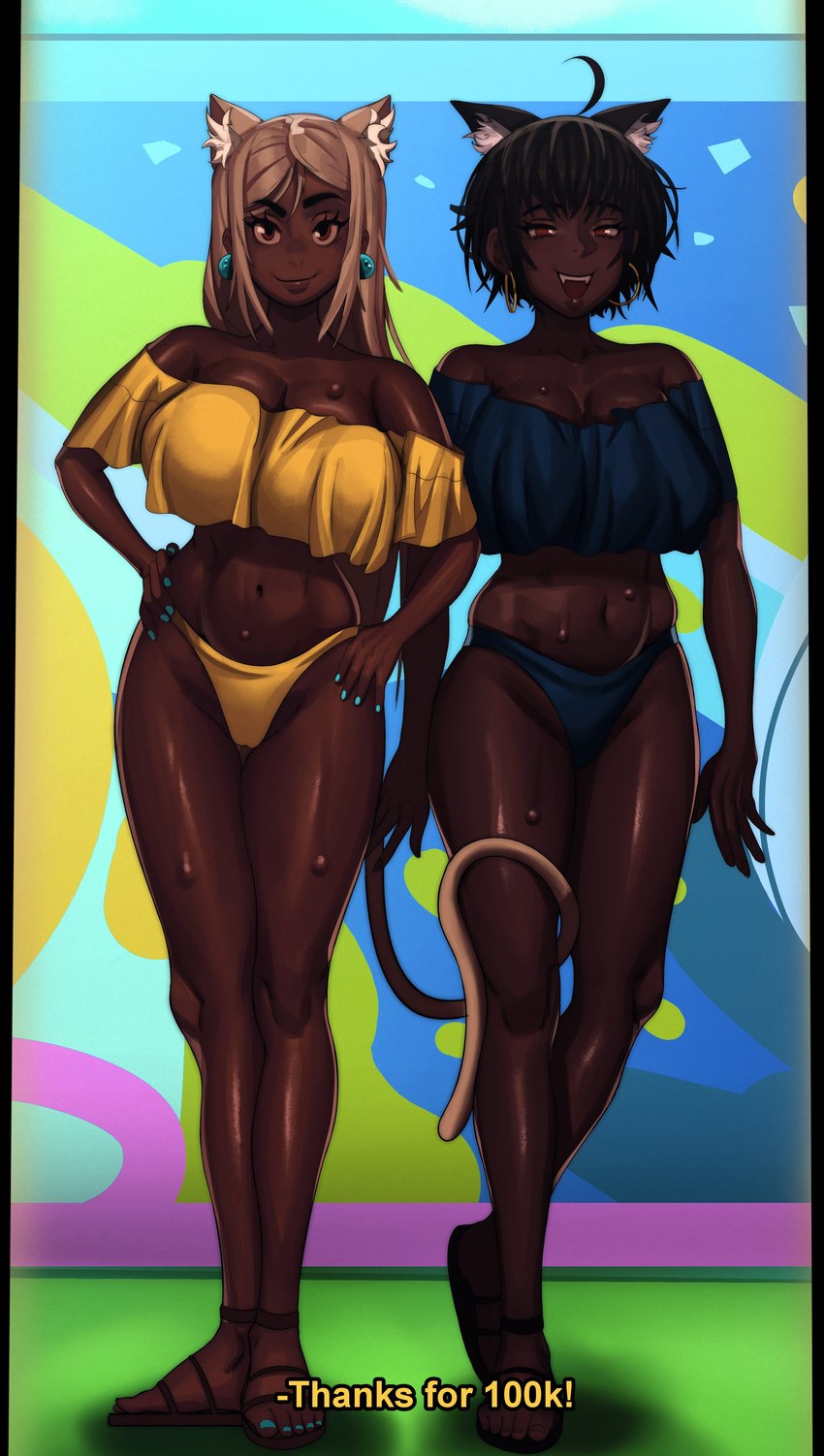 big_breasts bodily_fluids breasts cleavage clothed clothing dark_body dark_skin female sweat thick_thighs wide_hips kevbot animal_humanoid cat_humanoid felid felid_humanoid feline feline_humanoid humanoid mammal mammal_humanoid absurd_res hi_res