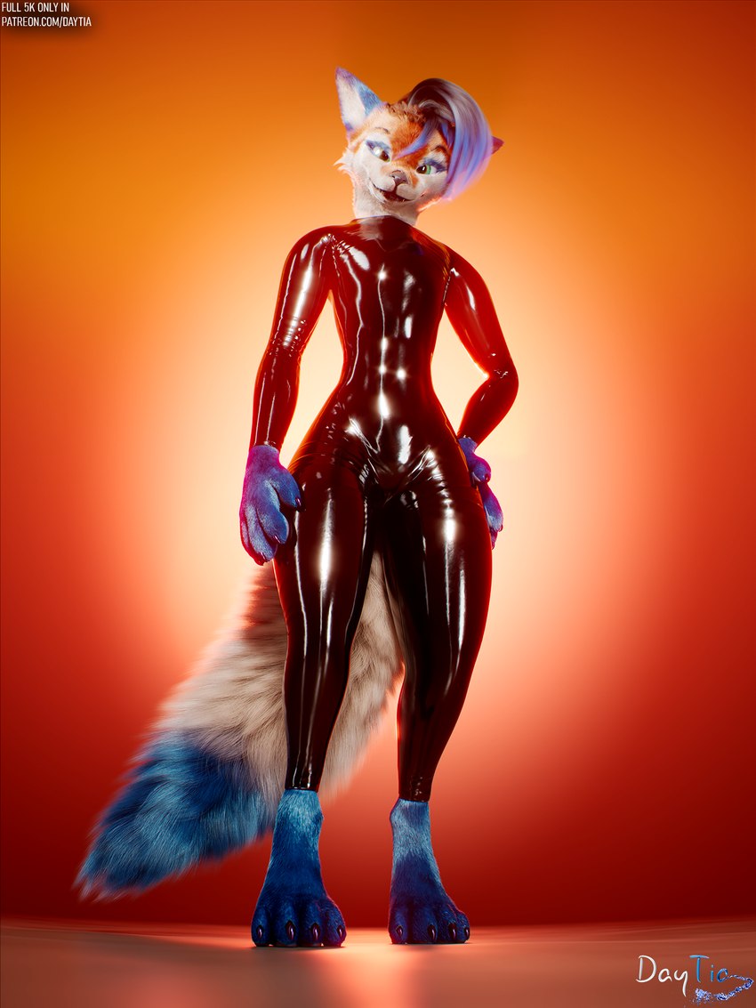 anthro athletic blue_body blue_fur clothed clothing funny_face fur glistening glistening_body glowing hair latex latex_clothing latex_skinsuit looking_at_viewer pose posed rubber_clothing simple_background skinsuit smile solo tail text tight_clothing tongue tongue_out warm_lighting white_body white_fur daytia c4d canid canine canis fox mammal rexouium 3:4 3d_(artwork) cinema_4d_(artwork) digital_media_(artwork) hi_res url