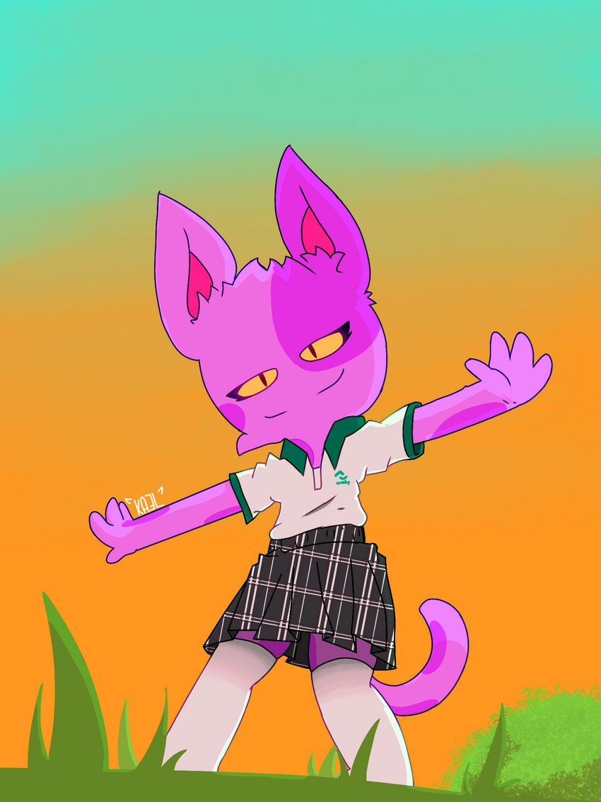 anthro clothing femboy male smile solo tail thin_tail uniform kaelba animal_crossing conalep nintendo bob_(animal_crossing) domestic_cat felid feline felis mammal 3:4 digital_media_(artwork) hi_res