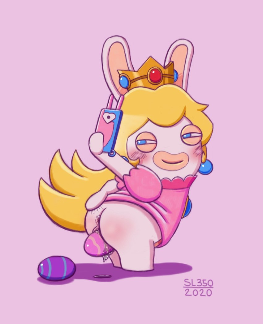 anus butt duo egg electronics female genitals phone pussy where_is_your_god_now sl350 mario_bros mario_plus_rabbids_kingdom_battle nintendo raving_rabbids rayman_(series) ubisoft rabbid_peach lagomorph leporid mammal rabbid crossover hi_res