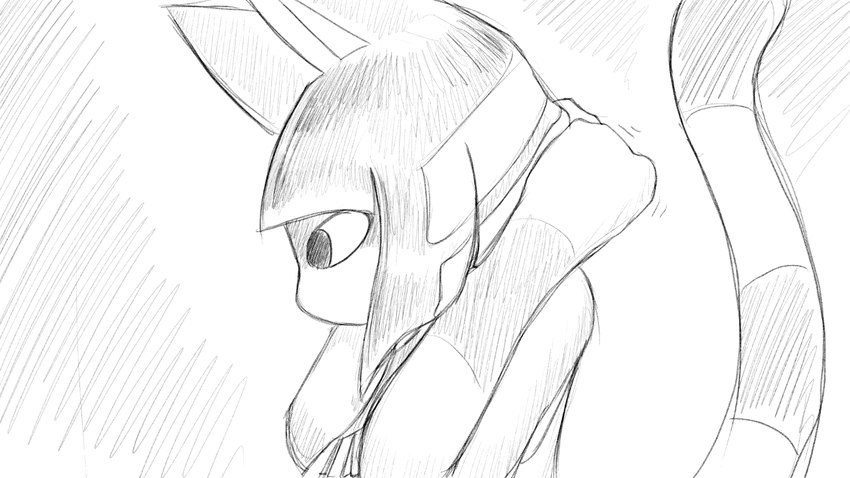 anthro clothing female hair hands_behind_head looking_forward putting_on_clothes putting_on_necklace solo tail dragonweirdo animal_crossing nintendo ankha_(animal_crossing) felid feline mammal 16:9 hi_res monochrome widescreen