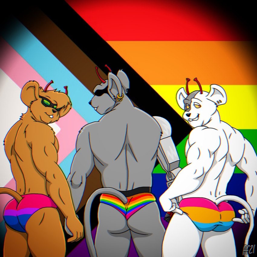 antennae_(anatomy) anthro bisexual_pride_colors briefs brown_body buckteeth butt_outline clothing ear_piercing ear_ring eye_patch eyewear grey_body group head_tuft inviting lgbt_pride looking_at_viewer male multicolored_briefs multicolored_clothing multicolored_speedo multicolored_swimwear multicolored_underwear muscular muscular_anthro muscular_male notched_ear pansexual_pride_colors philadelphia_rainbow_pride_colors piercing pose pride_color_background pride_color_briefs pride_color_clothing pride_color_speedo pride_color_swimwear pride_color_underwear pride_colors progress_pride_colors progressive_pride_flag racial_pride_flag rainbow rainbow_clothing rainbow_flag rainbow_pride_clothing rainbow_pride_colors rainbow_pride_flag rainbow_symbol rear_view red_eyes ring_piercing seductive simple_background smile speedo sunglasses swimwear teasing teeth tuft underwear white_body yellow_sclera fabfelipe biker_mice_from_mars modo_(bmfm) throttle_(bmfm) vinnie_(bmfm) alien mammal mouse murid murine rodent 1:1 2021 digital_drawing_(artwork) digital_media_(artwork) hi_res signature