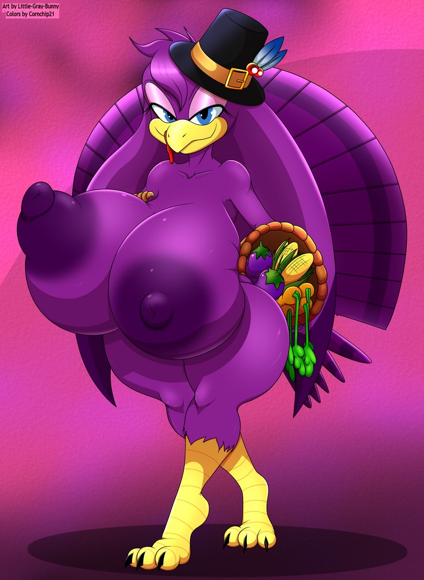 3_toes alternate_species anthro areola beak big_areola big_breasts big_nipples blue_eyes breasts clothing feet female hat headgear headwear holidays huge_breasts looking_at_viewer nipples non-mammal_nipples purple_body solo standing toes cornchip21 little-gray-bunny sega sonic_riders sonic_the_hedgehog_(series) thanksgiving wave_the_swallow avian bird galliform phasianid turkey 2018 absurd_res hi_res