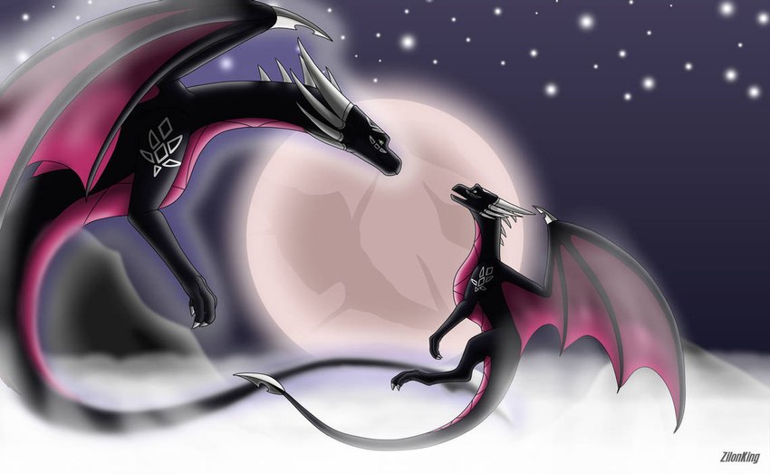 claws cloud dream duo female feral flying happy horn moon multi_horn night size_difference sky star tail wings zilonking activision mythology spyro_the_dragon corrupt_cynder cynder dragon mythological_creature mythological_scalie scalie 2025 comic digital_media_(artwork)
