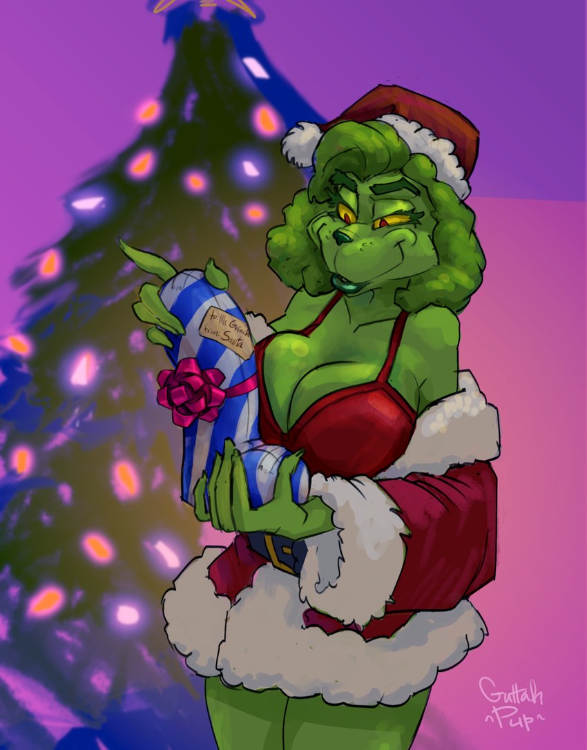 christmas_tree crossgender female gift holidays plant smile solo tree wrapped_dildo wrapped_gift wrapped_sex_toy guttahpup christmas grinch humanoid who_(species) hi_res