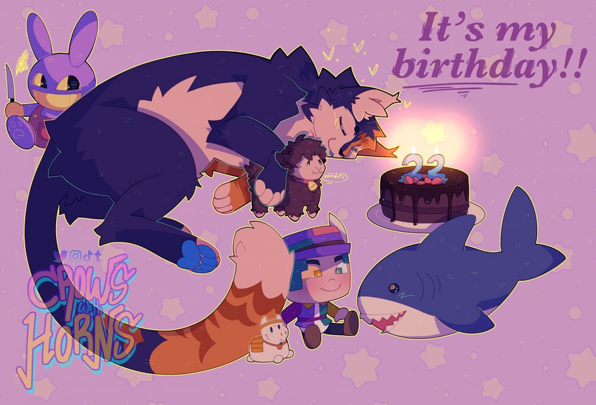 ambiguous_feral ambiguous_gender bell bell_collar birthday birthday_cake black_body black_fur blue_pawpads cake candle collar countershade_fur countershading dessert dialogue duo feral fluffy food fruit fur instagram_logo knife long_tail lying multicolored_body multicolored_fur on_side orange_body orange_fur pawpads paws pink_background plant plushie quadruped simple_background sleeping solo_focus speech_bubble star strawberry striped_body striped_fur stripes tail tan_body tan_fur text tiktok_logo tumblr_logo twitter_logo crowwithhorns empires_smp empires_smp_(season_2) glitch_productions instagram makeship microsoft minecraft mojang the_amazing_digital_circus tiktok tumblr twitter xbox_game_studios jax_(tadc) oliver_(crowwithhorns) smajor1995 animate_inanimate bovid calico_cat camelid caprine domestic_cat felid feline felis fish human lagomorph leporid living_plushie llama mammal marine rabbit shark sheep tabby_cat 2023 cool_colors digital_drawing_(artwork) digital_media_(artwork) english_text hi_res shaded watermark male_(lore)