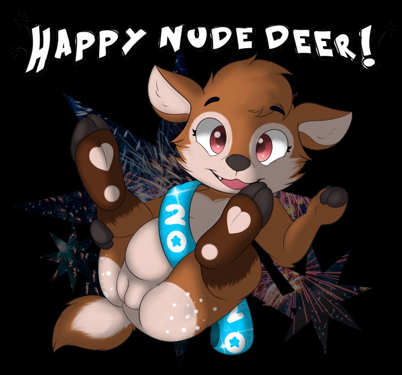 anthro feet female genitals holidays nude pussy quadruped simple_background solo text toddler young young_anthro kieba happy_nude_deer new_year deer mammal 2020 absurd_res alpha_channel digital_media_(artwork) hi_res