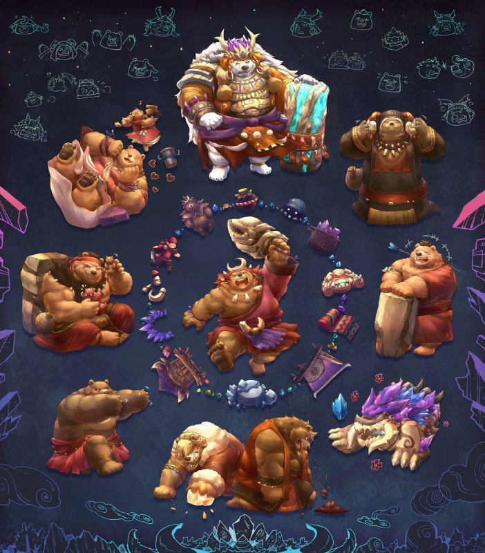 anthro brown_body brown_fur clothed clothing female fur group male overweight overweight_male scar sitting white_body white_fur in_a_gamepxv sdorica crushfang_(sdorica_sunset) dagger_(sdorica_sunset) furygrowl golemwalt razorclaw_(sdorica_sunset) bear mammal polar_bear ursine 2019 hi_res