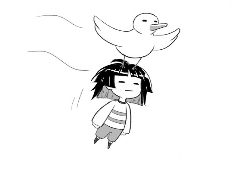 bird that carries you over a disproportionately small gap and frisk (undertale (series) and etc) created by aandaud