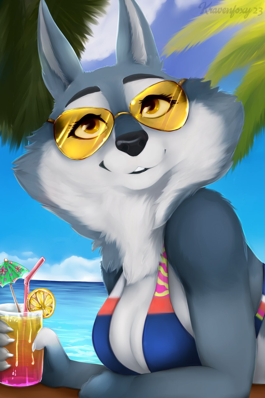 anthro breasts clothed clothing female fur hair looking_at_viewer simple_background smile solo yellow_eyes kraven-gothly illumination_entertainment sing_(movie) porsha_crystal canid canine canis mammal wolf absurd_res digital_media_(artwork) hi_res