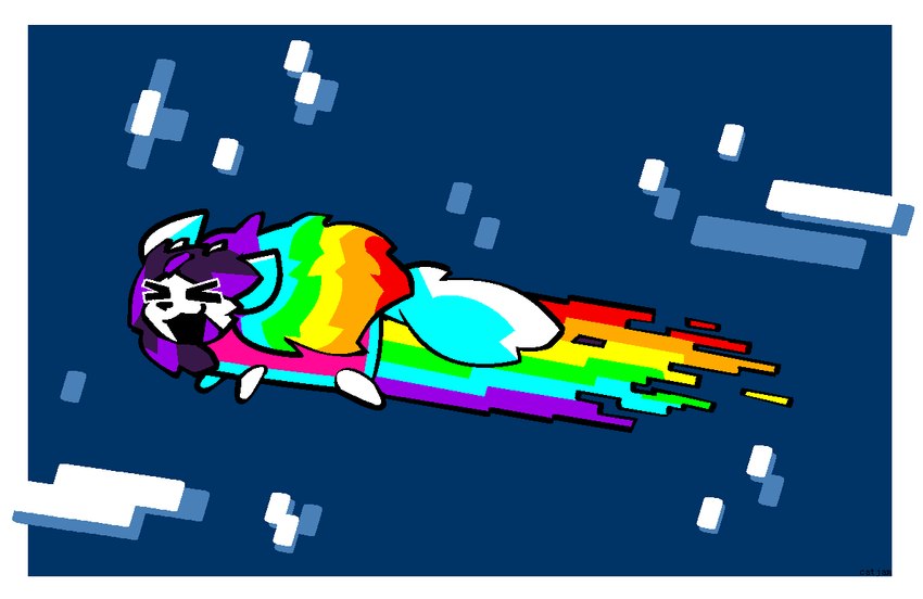 alternative_fashion black_hair female flying hair multicolored_hair purple_hair rainbow rainbow_hair scene_(fashion) solo sparklefur catjam_(artist) nyan_cat_(copyright) xcite_(catjam) canid mammal aliasing digital_media_(artwork) meme