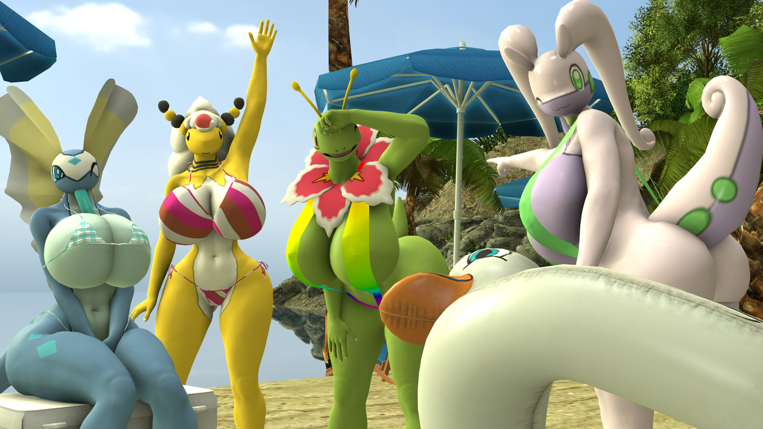 :3 animal_pool_toy animal_swim_ring anthro big_breasts bikini black_eyes blue_body blue_eyes blue_skin blue_tail breast_squish breasts butt clasped_hands clothed clothing coconut_tree eating female food fruit_tree fur gesture green_body green_eyes green_hair green_skin green_tail greeting group hair hand_gesture hand_on_leg hand_on_thigh happy huge_breasts inflatable inner_tube looking_at_viewer navel object_between_breasts one_eye_closed palm_tree parasol plant pointing pokemorph pool_toy popsicle pose purple_body purple_hair purple_skin purple_tail raised_hand sand short_tail sitting sitting_on_object smile squish standing swim_ring swim_ring_with_face swimwear tail tree two-piece_swimsuit water white_body white_fur white_skin wide_hips yellow_body yellow_eyes yellow_skin baek-myo nintendo pokemon aurorus fossil_pokemon generation_2_pokemon generation_6_pokemon goodra inanimate_object mega_ampharos mega_evolution meganium pokemon_(species) 16:9 2021 3d_(artwork) digital_media_(artwork) hi_res source_filmmaker_(artwork) widescreen