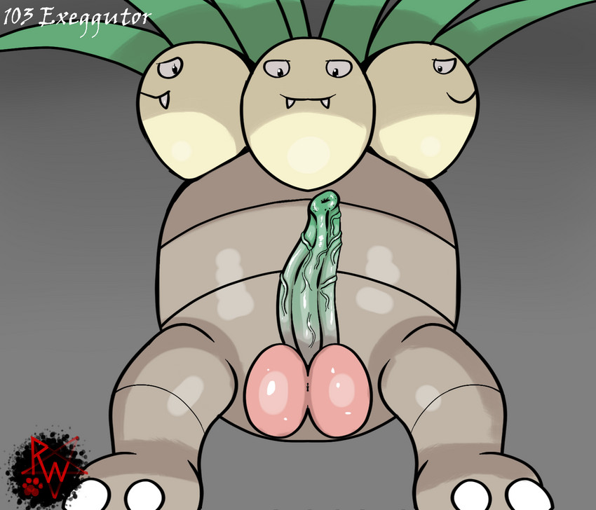 animal_genitalia balls big_balls big_penis biped erection feral genitals looking_at_viewer low-angle_view male penis plant simple_background smile solo vein veiny_penis worm's-eye_view rapistwerewolf nintendo pokemon elemental_creature exeggutor flora_fauna generation_1_pokemon pokemon_(species) 2020 digital_media_(artwork) hi_res